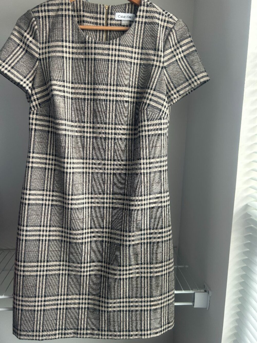 Calvin Klein Black & Cream Plaid Short Sleeve Dress Size 10